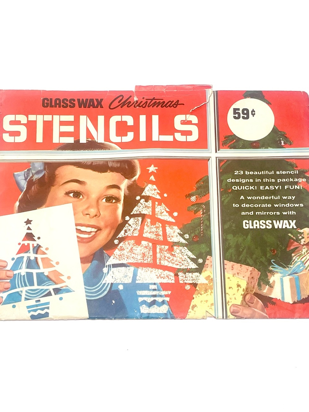 Vintage 1950s Glass Wax Christmas Stencils Lot Gold Seal Co Holiday Window Decor